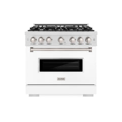 ZLINE 36 in. 5.2 cu. ft. Classic Dual Fuel Range with 6 Burner Gas Cooktop and Electric Convection Oven in Satin Stainless Steel with White Matte Door - CDRS-WM-36