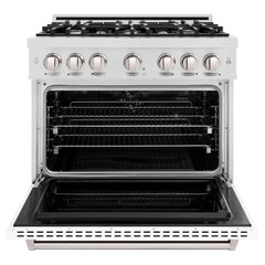ZLINE 36 in. 5.2 cu. ft. Classic Dual Fuel Range with 6 Burner Gas Cooktop and Electric Convection Oven in Satin Stainless Steel with White Matte Door - CDRS-WM-36