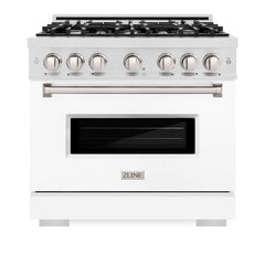 ZLINE 36 in. 5.2 cu. ft. Classic Dual Fuel Range with 6 Burner Gas Cooktop and Electric Convection Oven in Satin Stainless Steel with White Matte Door - CDRS-WM-36