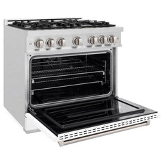 ZLINE 36 in. 5.2 cu. ft. Classic Dual Fuel Range with 6 Burner Gas Cooktop and Electric Convection Oven in Satin Stainless Steel with White Matte Door - CDRS-WM-36