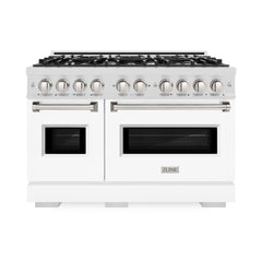 ZLINE 48 in. 6.7 cu. ft. Classic Double Oven Dual Fuel Range with 8 Burner Gas Cooktop in Satin Stainless Steel with White Matte Doors - CDRS-WM-48