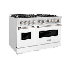 ZLINE 48 in. 6.7 cu. ft. Classic Double Oven Dual Fuel Range with 8 Burner Gas Cooktop in Satin Stainless Steel with Whi