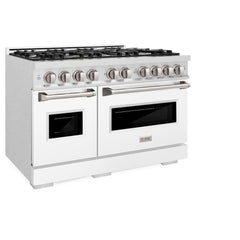 ZLINE 48 in. 6.7 cu. ft. Classic Double Oven Dual Fuel Range with 8 Burner Gas Cooktop in Satin Stainless Steel with White Matte Doors - CDRS-WM-48
