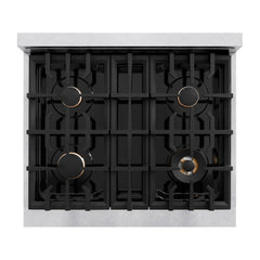 ZLINE Autograph Edition 30 in. 4.2 cu. ft. Classic Dual Fuel Range with 4 Burner Gas Cooktop and Electric Convection Oven in Satin Stainless Steel with Champagne Bronze Accents