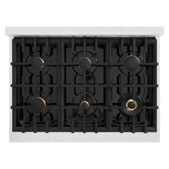 ZLINE Autograph Edition 36 in. 5.2 cu. ft. Classic Dual Fuel Range with 6 Burner Gas Cooktop and Electric Convection Oven in Satin Stainless Steel with White Matte Door and Champagne Bronze Accents - CDRSZ-WM-36-CB - The Home Selection