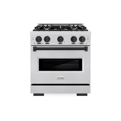 ZLINE Autograph Edition 30 in. 4.2 cu. ft. Classic Dual Fuel Range with 4 Burner Gas Cooktop and Electric Convection Oven in Satin Stainless Steel with Matte Black Accents - CDRSZ-30-MB - The Home Selection