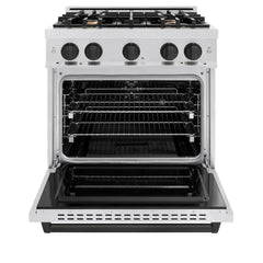 ZLINE Autograph Edition 30 in. 4.2 cu. ft. Classic Dual Fuel Range with 4 Burner Gas Cooktop and Electric Convection Oven in Satin Stainless Steel with Matte Black Accents - CDRSZ-30-MB - The Home Selection