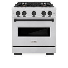 ZLINE Autograph Edition 30 in. 4.2 cu. ft. Classic Dual Fuel Range with 4 Burner Gas Cooktop and Electric Convection Oven in Satin Stainless Steel with Matte Black Accents - CDRSZ-30-MB - The Home Selection