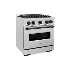 ZLINE Autograph Edition 30 in. 4.2 cu. ft. Classic Dual Fuel Range with 4 Burner Gas Cooktop and Electric Convection Oven in Satin Stainless Steel with Matte Black Accents - CDRSZ-30-MB - The Home Selection