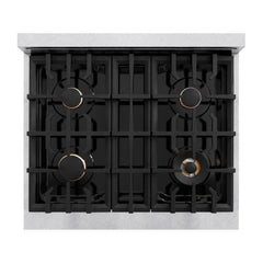 ZLINE Autograph Edition 30 in. 4.2 cu. ft. Classic Dual Fuel Range with 4 Burner Gas Cooktop and Electric Convection Oven in Satin Stainless Steel with Matte Black Accents - CDRSZ-30-MB - The Home Selection