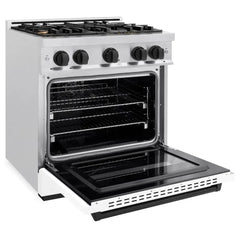 ZLINE Autograph Edition 30 in. 4.2 cu. ft. Classic Dual Fuel Range with 4 Burner Gas Cooktop and Electric Convection Oven in Satin Stainless Steel with White Matte Door and Matte Black Accents - CDRSZ-WM-30-MB - The Home Selection