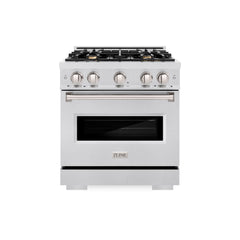 ZLINE 30 in. 4.2 cu. ft. Classic Dual Fuel Range with Gas Cooktop and Electric Convection Oven in Satin Stainless Steel with 4 Brass Burners - CDRS-BR-30 - The Home Selection
