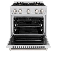 ZLINE 30 in. 4.2 cu. ft. Classic Dual Fuel Range with Gas Cooktop and Electric Convection Oven in Satin Stainless Steel with 4 Brass Burners - CDRS-BR-30 - The Home Selection