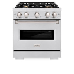 ZLINE 30 in. 4.2 cu. ft. Classic Dual Fuel Range with Gas Cooktop and Electric Convection Oven in Satin Stainless Steel with 4 Brass Burners - CDRS-BR-30 - The Home Selection