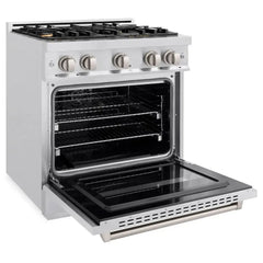 ZLINE 30 in. 4.2 cu. ft. Classic Dual Fuel Range with Gas Cooktop and Electric Convection Oven in Satin Stainless Steel with 4 Brass Burners - CDRS-BR-30 - The Home Selection