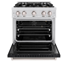 ZLINE 30 in. 4.2 cu. ft. Classic Gas Range with 4 Burner Cooktop and Convection Gas Oven in Satin Stainless Steel with Black Matte Door - CGRS-BLM-30