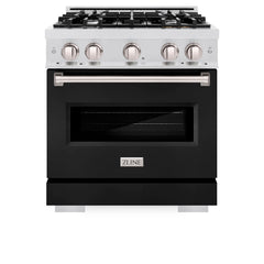 ZLINE 30 in. 4.2 cu. ft. Classic Gas Range with 4 Burner Cooktop and Convection Gas Oven in Satin Stainless Steel with Black Matte Door - CGRS-BLM-30