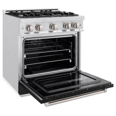 ZLINE 30 in. 4.2 cu. ft. Classic Gas Range with 4 Burner Cooktop and Convection Gas Oven in Satin Stainless Steel with Black Matte Door - CGRS-BLM-30