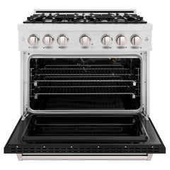 ZLINE 36 in. 5.2 cu. ft. Classic Gas Range with 6 Burner Cooktop and Convection Gas Oven in Satin Stainless Steel with Black Matte Door - CGRS-BLM-36