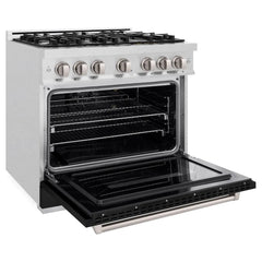 ZLINE 36 in. 5.2 cu. ft. Classic Gas Range with 6 Burner Cooktop and Convection Gas Oven in Satin Stainless Steel with Black Matte Door - CGRS-BLM-36