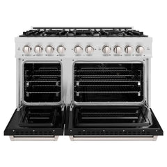 ZLINE 48 in. 6.7 cu. ft. Classic Double Oven Gas Range with 8 Burner Cooktop in Satin Stainless Steel with Black Matte Doors - CGRS-BLM-48