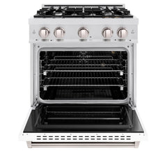 ZLINE 30 in. 4.2 cu. ft. Classic Gas Range with 4 Burner Cooktop and Convection Gas Oven in Satin Stainless Steel with White Matte Door - CGRS-WM-30