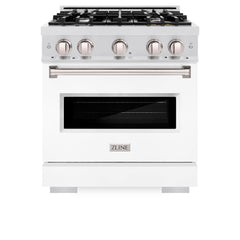 ZLINE 30 in. 4.2 cu. ft. Classic Gas Range with 4 Burner Cooktop and Convection Gas Oven in Satin Stainless Steel with White Matte Door - CGRS-WM-30