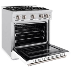 ZLINE 30 in. 4.2 cu. ft. Classic Gas Range with 4 Burner Cooktop and Convection Gas Oven in Satin Stainless Steel with White Matte Door - CGRS-WM-30