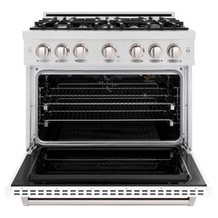 ZLINE 36 in. 5.2 cu. ft. Classic Gas Range with 6 Burner Cooktop and Convection Gas Oven in Satin Stainless Steel with White Matte Door - CGRS-WM-36