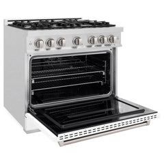 ZLINE 36 in. 5.2 cu. ft. Classic Gas Range with 6 Burner Cooktop and Convection Gas Oven in Satin Stainless Steel with White Matte Door - CGRS-WM-36