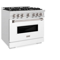 ZLINE 36 in. 5.2 cu. ft. Classic Gas Range with 6 Burner Cooktop and Convection Gas Oven in Satin Stainless Steel with White Matte Door - CGRS-WM-36