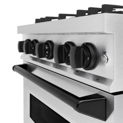 ZLINE Autograph Edition 30 in. 4.2 cu. ft. Classic Gas Range with 4 Burner Cooktop and Convection Gas Oven in Satin Stainless Steel and Matte Black Accents - CGRSZ-30-MB - The Home Selection