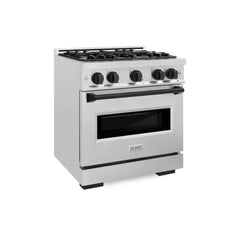 ZLINE Autograph Edition 30 in. 4.2 cu. ft. Classic Gas Range with 4 Burner Cooktop and Convection Gas Oven in Satin Stainless Steel and Matte Black Accents - CGRSZ-30-MB - The Home Selection