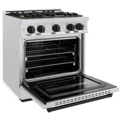 ZLINE Autograph Edition 30 in. 4.2 cu. ft. Classic Gas Range with 4 Burner Cooktop and Convection Gas Oven in Satin Stainless Steel and Matte Black Accents - CGRSZ-30-MB - The Home Selection