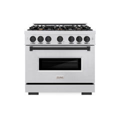 ZLINE Autograph Edition 36 in. 5.2 cu. ft. Classic Gas Range with 6 Burner Cooktop and Convection Gas Oven in Satin Stainless Steel and Matte Black Accents - CGRSZ-36-MB - The Home Selection