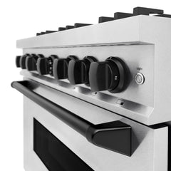ZLINE Autograph Edition 36 in. 5.2 cu. ft. Classic Gas Range with 6 Burner Cooktop and Convection Gas Oven in Satin Stainless Steel and Matte Black Accents - CGRSZ-36-MB - The Home Selection