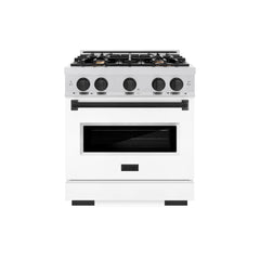 ZLINE Autograph Edition 30 in. 4.2 cu. ft. Classic Gas Range with 4 Burner Cooktop and Convection Gas Oven in Satin Stainless Steel with White Matte Door and Matte Black Accents - CGRSZ-WM-30-MB - The Home Selection