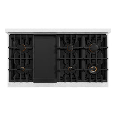 ZLINE Autograph Edition 48 in. 6.7 cu. ft. Classic Double Oven Gas Range with 8 Burner Cooktop in Satin Stainless Steel with White Matte Doors and Polished Gold Accents - CGRSZ-WM-48-G - The Home Selection