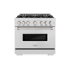 ZLINE 36 in. 5.2 cu. ft. Classic Gas Range with Convection Gas Oven in Satin Stainless Steel with 6 Brass Burners - CGRS-BR-36