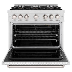 ZLINE 36 in. 5.2 cu. ft. Classic Gas Range with Convection Gas Oven in Satin Stainless Steel with 6 Brass Burners - CGRS-BR-36