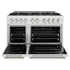 ZLINE 48 in. 6.7 cu. ft. Classic Double Oven Gas Range in Satin Stainless Steel with 8 Brass Burners - CGRS-BR-48 - The Home Selection