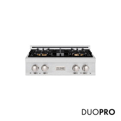 ZLINE 30 in. Classic Gas Rangetop with 4 Burner DuoPro™ Cooktop in Satin Stainless Steel - PCRTS-30