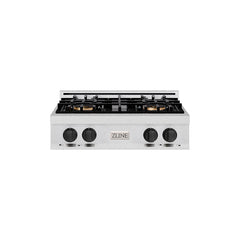 ZLINE 30 in. Classic Gas Rangetop with 4 Burner DuoPro™ Cooktop in Sat - Satin Stainless Steel with Matte Black Accents