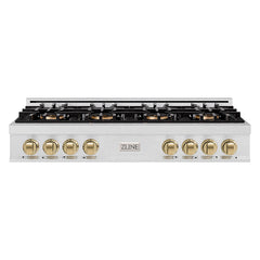 ZLINE 48 in. Classic Gas Rangetop with 8 Burner DuoPro™ Cooktop in Sat - Satin Stainless Steel with Champagne Bronze Accents