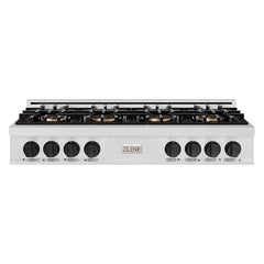 ZLINE 48 in. Classic Gas Rangetop with 8 Burner DuoPro™ Cooktop in Sat - Satin Stainless Steel with Matte Black Accents
