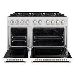 ZLINE 48 in. 6.7 cu. ft. Classic Dual Fuel Range with 8 Burner DuoPro™ Cooktop and Dual Ovens in Satin Stainless Steel with White Matte Doors - PCDRS-WM-48 - The Home Selection