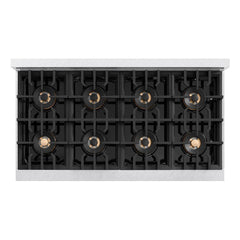 ZLINE Autograph Edition 48 in. 6.7 cu. ft. Classic Dual Fuel Range with 8 Burner DuoPro™ Cooktop and Dual Ovens in Satin Stainless Steel with White Matte Doors and Champagne Bronze Accents - PCDRSZ-WM-48-CB - The Home Selection