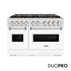 ZLINE 48 in. 6.7 cu. ft. Classic Gas Range with 8 Burner DuoPro™ Cooktop and Dual Ovens in Satin Stainless Steel with Wh