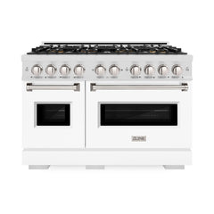 ZLINE 48 in. 6.7 cu. ft. Classic Gas Range with 8 Burner DuoPro™ Cooktop and Dual Ovens in Satin Stainless Steel with White Matte Doors - PCGRS-WM-48