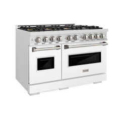 ZLINE 48 in. 6.7 cu. ft. Classic Gas Range with 8 Burner DuoPro™ Cooktop and Dual Ovens in Satin Stainless Steel with White Matte Doors - PCGRS-WM-48